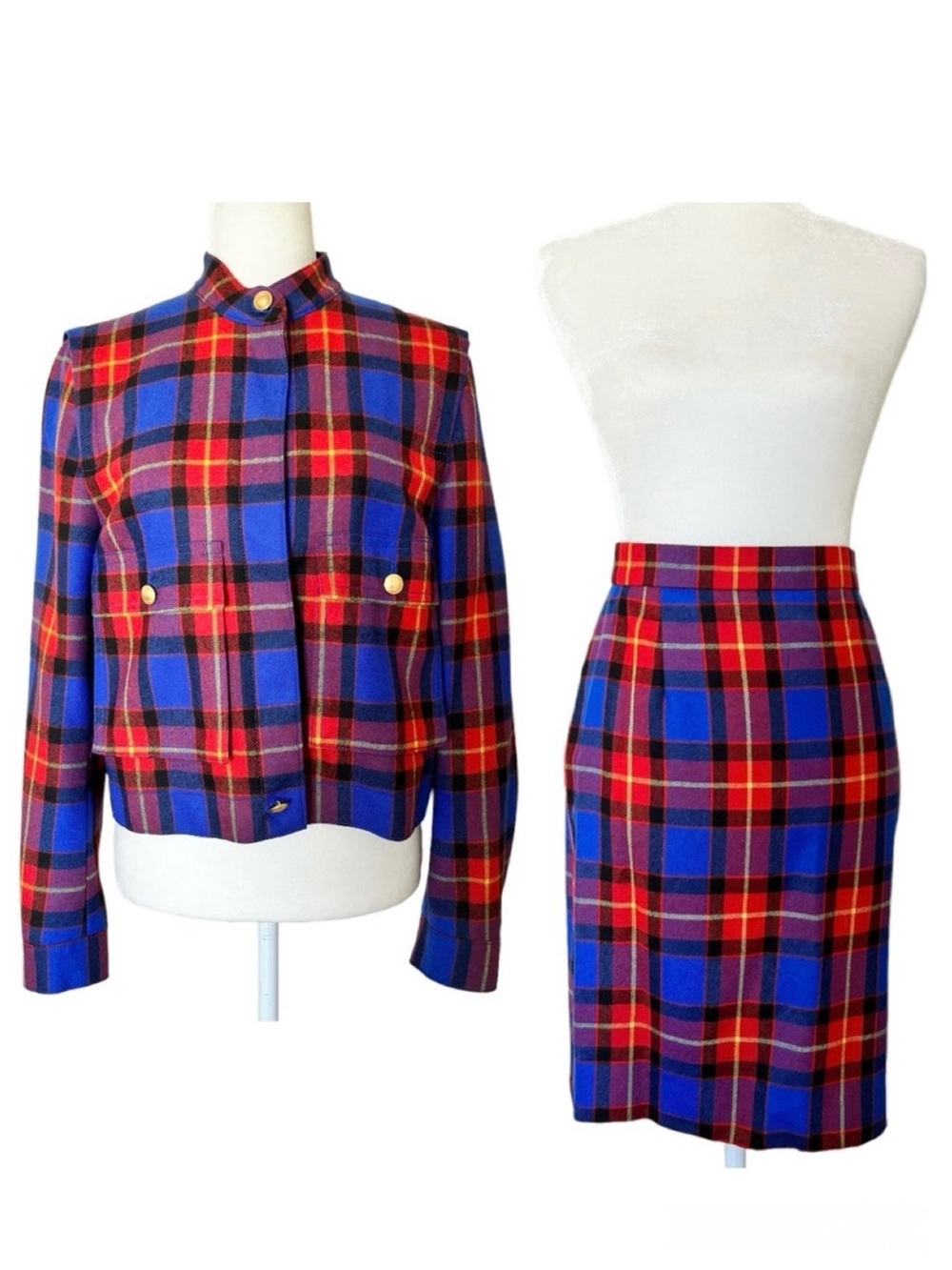 Escada Plaid Skirt and Blazer Suit Set